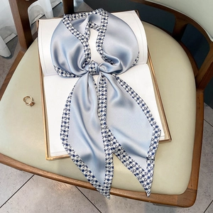 Skinny Scarf Long Neck Tie Ribbon Imitation Satin Satin Hair Band Bag Wrap Houndstooth Border Elegant For Women