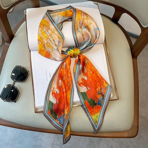 Artistic oil painting style silk scarf featuring abstract colorful patterns for women