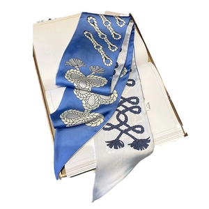 Élégant foulard en soie bleu roi avec motif corde nautique pour cheveux et sacs