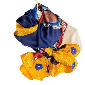 Sweet retro silk scarf with geometric dot prints and vintage patterns for women