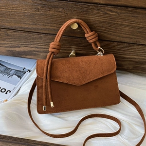 Women Frosted PU Leather Crossbody Bag French Retro Knot Handle Envelope Flap Small Square Handbag Minimalist Solid Color