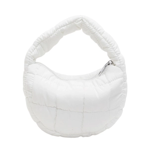 Bolso de mano nube acolchado en blanco puro con textura fruncida y cremallera metálica
