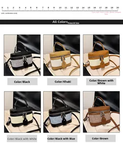 Mini handbag collection in six colors with a 20cm scale ruler for size reference