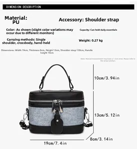 Size chart showing bag dimensions of 19x8x13cm for the contrast vintage handbag
