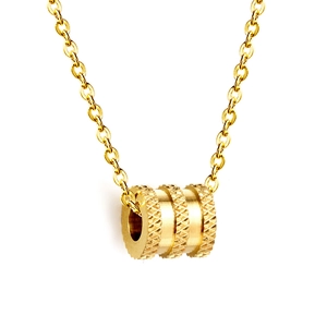 Collier en acier inoxydable plaqué or 18 carats avec pendentif cylindrique texturé