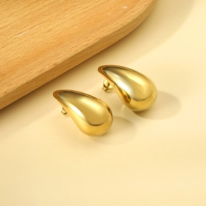 Waterdrop Teardrop Stud Earrings Stainless Steel Gold Plated Polished Minimalist Hypoallergenic Trendy Jewelry For Women