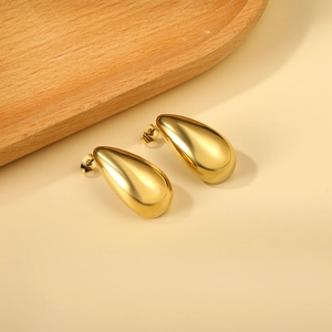 Minimalist gold-plated stainless steel teardrop earrings with a polished finish