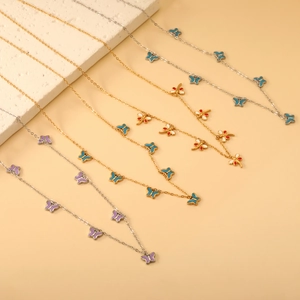 Collier Pendentif Papillon Libellule Émail Plaqué Or Acier Inoxydable Bijoux Insecte Coloré Doux Pour Femmes