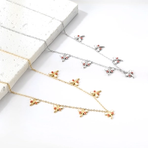 Colliers en acier inoxydable avec pendentifs libellules en doré et argenté