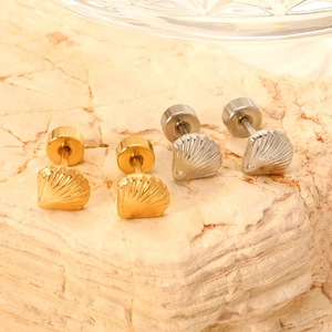 Pendientes de Botón de Acero Inoxidable con Concha Chapados en Oro Plata Cierre de Rosca Hipoalergénicos Joyería para Mujer