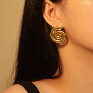 Spiral Vortex Stud Earrings Stainless Steel 18K Gold Plated Geometric Minimalist Jewelry For Women Anti-Allergy