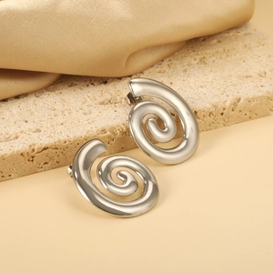 Polished silver spiral stud earrings in a modern minimalist metal coil design for women
