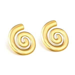 Polished 18K gold plated stainless steel spiral stud earrings with modern wavy design