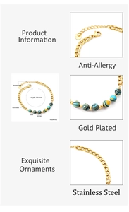 Detail view of 18+3cm gold plated stainless steel bracelet with colored natural stone beads