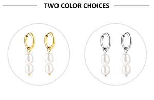 Detailed comparison of gold and silver hoop earrings featuring double stacked pearls
