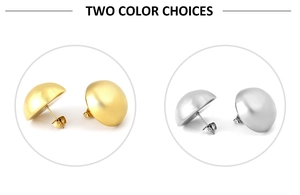 Polished half-round dome stud earrings shown in gold and silver finish options