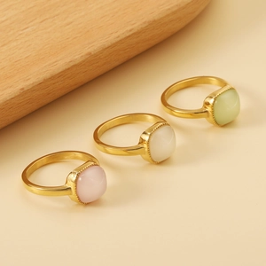 Anello in Acciaio Inossidabile Vintage con Pietra Naturale Quadrata per Donna Placcato Oro Retro Geometrico Gioielli Eleganti Regalo