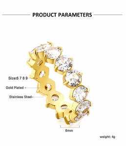 Detailed technical dimensions and specifications of the gold plated single row crystal ring