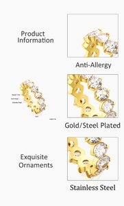 Macro detail of gold plated stainless steel ring with micro-pave cubic zirconia stones
