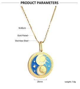 Vue détaillée du collier tarot de 25mm avec dimensions et matériau en acier inoxydable