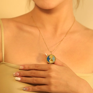 Collier Pendentif Rond Carte De Tarot Acier Inoxydable Plaqué Or Émail Soleil Lune Étoile Bijoux Bohème Vintage Femmes