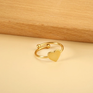 Gold Plated Stainless Steel Heart Open Ring For Women Adjustable Minimalist Fashion Jewelry Anti-Allergy