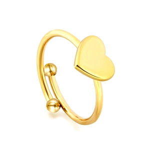 Golden minimalist heart-shaped open ring with polished finish and dual ball details