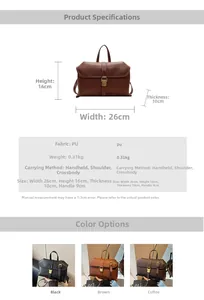 Detailed dimension guide for vintage PU crossbody bag with size and color options