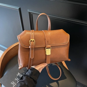Women Retro PU Leather Handbag Square Crossbody Shoulder Bag Contrast Stitching Commute Satchel Messenger Purse For Women