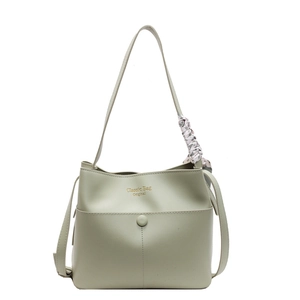 Minimalistische grüne Beuteltasche aus PU-Leder mit floralem Seidenschal für Damen