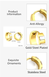 Detail of 18K gold plated stainless steel earrings showing inlay and size dimensions