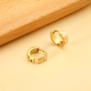 Stainless Steel Huggie Hoop Earrings With Shell Inlay 18K Gold Plated Geometric Minimalist Jewelry For Women