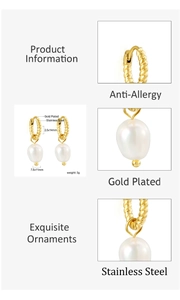 Détails de créoles torsadées en acier plaqué or avec pendentifs perles en forme de goutte