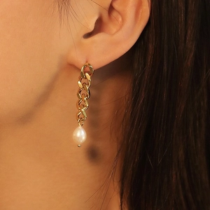 Boucles D'oreilles En Acier Inoxydable Doré Künstliche Perles Baroques Goutte D'eau Créoles Design Pendants Bijoux Mode Femme