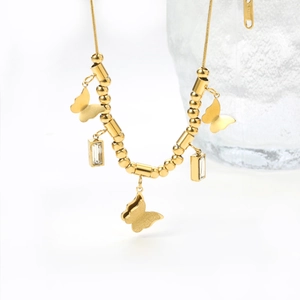 Schmetterling Anhänger Halskette Edelstahl Vergoldet Mit Zirkon Zierlicher Schmuck Für Frauen Hochglanzpoliert Elegant