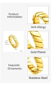 Detail of 18K gold plated stainless steel rope ring with size and weight specifications