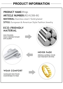 Macro view of gold plated stainless steel twisted ring showing detailed rope texture