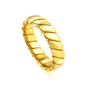 French style 18K gold plated croissant dome ring with twisted rope texture design