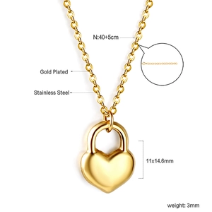 Collier en acier inoxydable plaqué or avec pendentif cadenas cœur et chaîne réglable