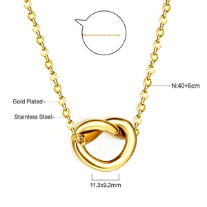 Detail of 18K gold plated stainless steel knot pendant necklace with measurements