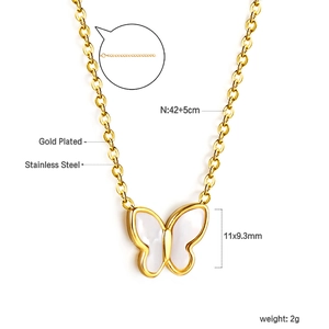 Minimalist butterfly necklace in 18k gold plated stainless steel with white shell wings