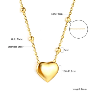 Collier avec pendentif cœur en acier inoxydable plaqué or 18K et dimensions de la chaîne
