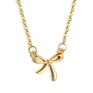 Elegant 18K gold plated stainless steel necklace featuring a polished bow pendant