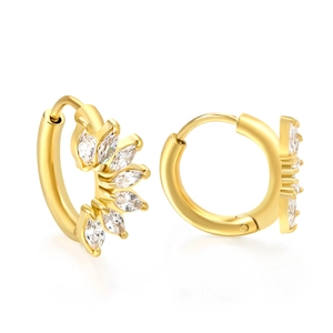 Élégantes boucles d'oreilles créoles dorées avec cristaux marquise en forme de pétale