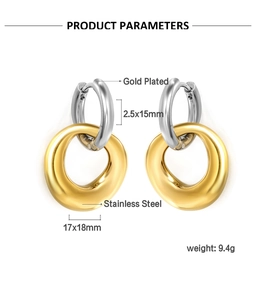 Détails de boucles d'oreilles en acier inoxydable bicolore avec paramètres de taille