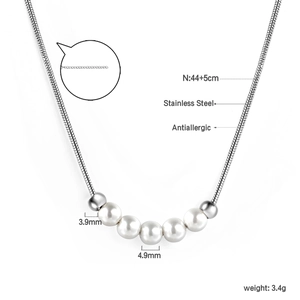 Detail view of hypoallergenic stainless steel necklace with size and weight dimensions
