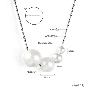 Detail of stainless steel box chain necklace with 5-12mm gradient pearl pendant specs