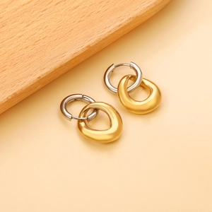 Boucles D'oreilles Créoles Pendantes Géométriques En Acier Inoxydable Plqué Or Bicolore Pour Femmes Bijoux Hypoallergéniques