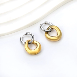 Boucles d'oreilles géométriques bicolores en acier inoxydable doré et argenté poli