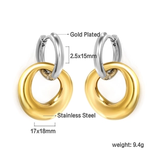 Boucles d'oreilles bicolores en acier inoxydable avec anneaux dorés irréguliers